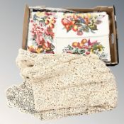 A 1970's crotchet throw together with a tapestry cover