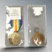 A WWI Victory Medal named to 1958 Pte. E.