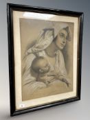 Edouard Alexandre Sain (French, 1830-1910) : Mother holding child, pastel, 43 cm x 58 cm.