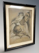 Edouard Alexandre Sain (French, 1830-1910) : Mother holding child, pastel, 43 cm x 58 cm.