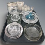 A graduated set of three textured glass tealight holders, Caithness perfume bottle and stopper,
