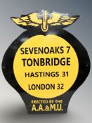 A reproduction AA rectangular tin sign, 87 cm x 73 cm.