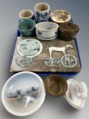 A group of Scandinavian earthenware ceramics, ashtray surmounted by a polar bear, Copenhagen dish,