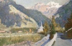 20th Century School : Impressionist continental landscape, oil on board, 37 cm x 57 cm.