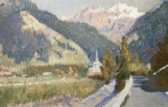 20th Century School : Impressionist continental landscape, oil on board, 37 cm x 57 cm.