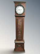 A continental and gilt painted long-cased clock, with pendulum and weights,