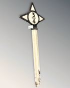 A cast iron railway 3/4 mile marking post, height 130 cm.