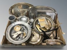 EPNS pewter and other metal wares, scale, cutlery, teak handled serving trays, etc.