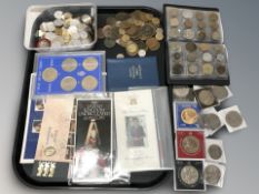 Assorted British coins including crowns, un-circulated pieces, pre-decimal, other world coins, etc.
