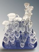 Two crystal decanters, three jugs and various glasses.