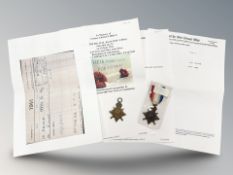 A WWI 1914 Mons Star named to RTS-3036 Private R. H. Bell A.S.C, and another named to 10966 Gnr. E.