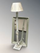 A modern painted mirror, 105 cm x 62 cm, plus a standard lamp.