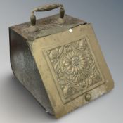 A Victorian brass coal receiver, width 30 cm.