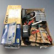 A group of hand and power tools, electric planer,