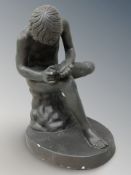 A ceramic sculpture titled 'Boy with thorn', labelled underside Doncaster Museum and Art Gallery,