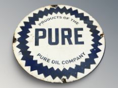 A reproduction Pure Oil Company circular tin sign, diameter 30 cm.
