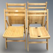 Two pairs of folding beech chairs (4)