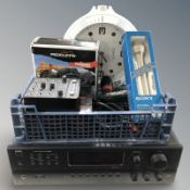 An NAD stereo receiver C725BEE, Sony microphone, pair of binoculars,