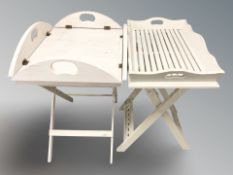 Two modern painted butler's tray tables, width 62 cm.