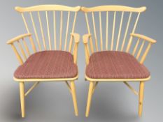A pair of Danish Farstrup beech spindle back armchairs