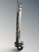 A group of fishing rods including a Mirage Masterline 12' beach road,