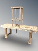 A rustic pine work bench,