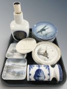 A group of Bing & Grondahl collector's plates depicting aircraft, further lamp base, shallow dishes,