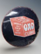 A reproduction Oxo cube tin sign, diameter 91 cm.
