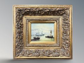 A gilt framed picture depicting figures in a rowing boat, 24 cm x 19 cm.