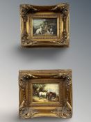 A gilt framed picture depicting terriers, 17 cm x 11.