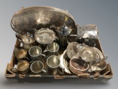 EPNS and pewter wares including gallery tray, tea wares, bottle coaster, tankards, etc.