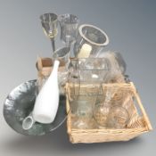 A group of contemporary glass vessels, dishes,