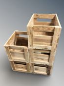 Five rustic pine bottle crates, each 46 cm wide.
