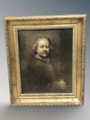 After Rembrandt : Self portrait, colour print, 37 cm x 29 cm.