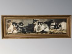 K Upton : Study of kittens on straw covered floor, oil on canvas, signed and dated 1917,
