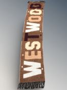 A Vivian Westwood woolen scarf, 170 cm x 30 cm.