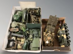 A group of die cast models of tanks, foliage, etc.
