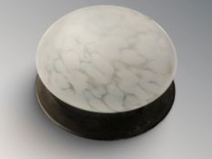 An Art Deco marbled glass ceiling light fixture, diameter 25 cm.