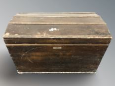 An early 20th century pine dome top trunk, width 82 cm.
