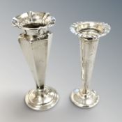 Two silver bud vases, tallest 10.5 cm. CONDITION REPORT: 53.4g gross.