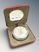 A St James House Company silver and enamel pill box,
