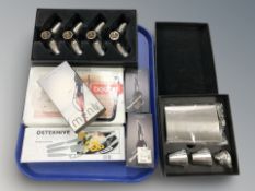 A group of boxed Danish kitchen wares including wine pourers, cheese board, cheese knife set,