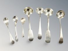 Seven various silver caddy spoons, longest 10.5 cm. CONDITION REPORT: 61.4g gross.