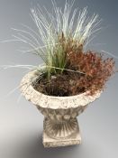 A concrete garden planter,