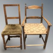 An oak and rattan chair, and a further occasional chair.