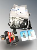 A remote control car, portable radios, a Philips Respironics dream station in carry bag, etc.