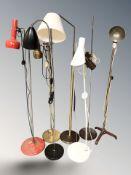 Seven various continental standard lamps.