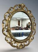 A 19th century Rococo gilt wood oval wall mirror, 45 cm x 39 cm.