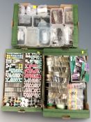 A large quantity of haberdashery supplies including beads, lengths of suede, spools of thread,