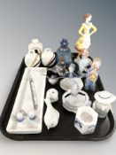 A Bing & Grondahl porcelain pen tray, further Danish porcelain figurines,
